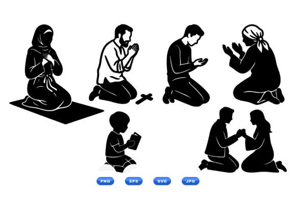 Prayer Silhouette Clipart Pack for Embroidery Projects